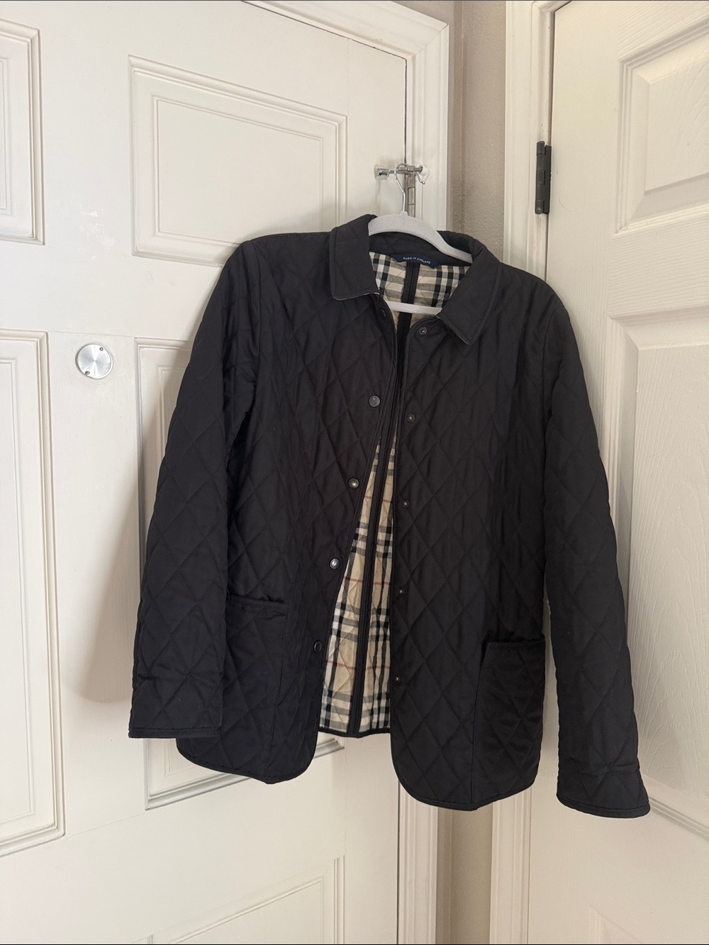 Burberry Black Quilted Varsity Jacket with Signature Check Lining